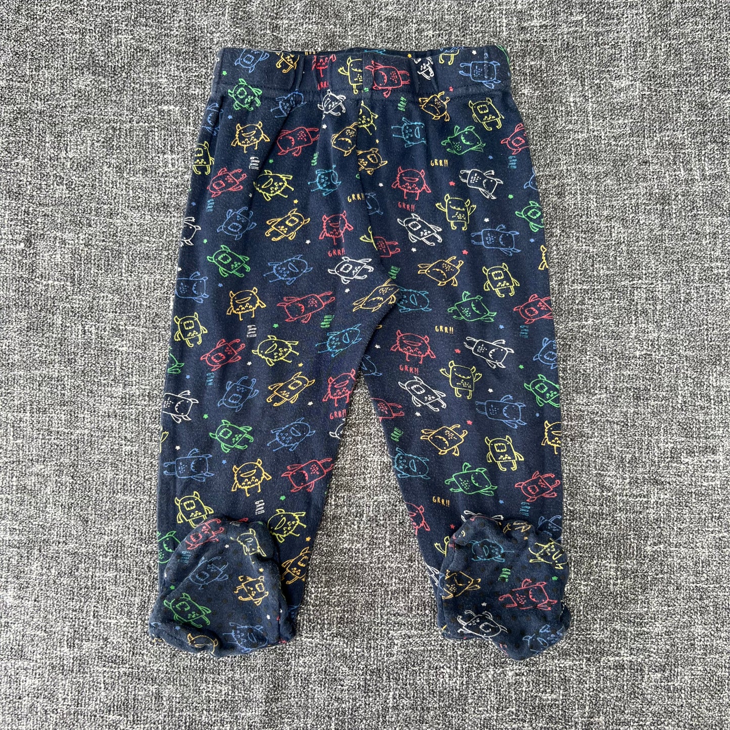 Boys 12-18 Month Blue Monster Print Leggings With Integrated Feet