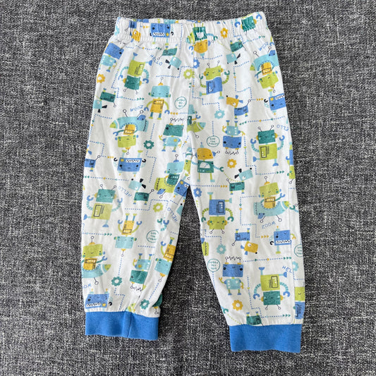 Boys 12-18 Month White Pj Bottoms With Robot Print