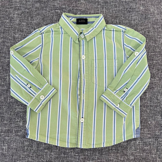 Boys 12-18 Month Green, White & Blue Striped Long Sleeved Shirt