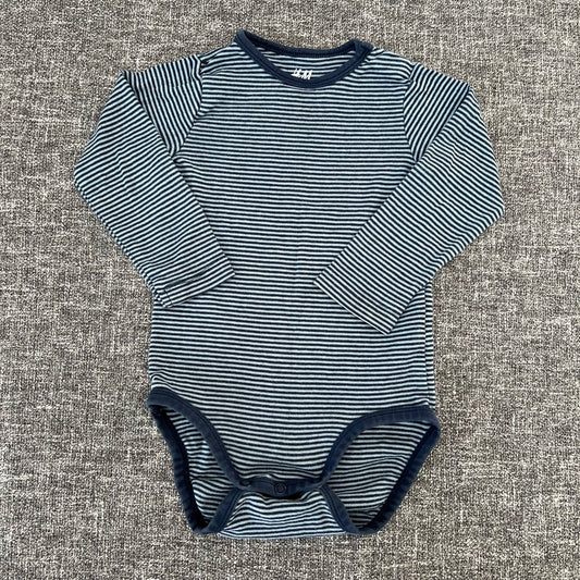 Boys 12-18 Month Blue Striped Long Sleeved Bodysuit