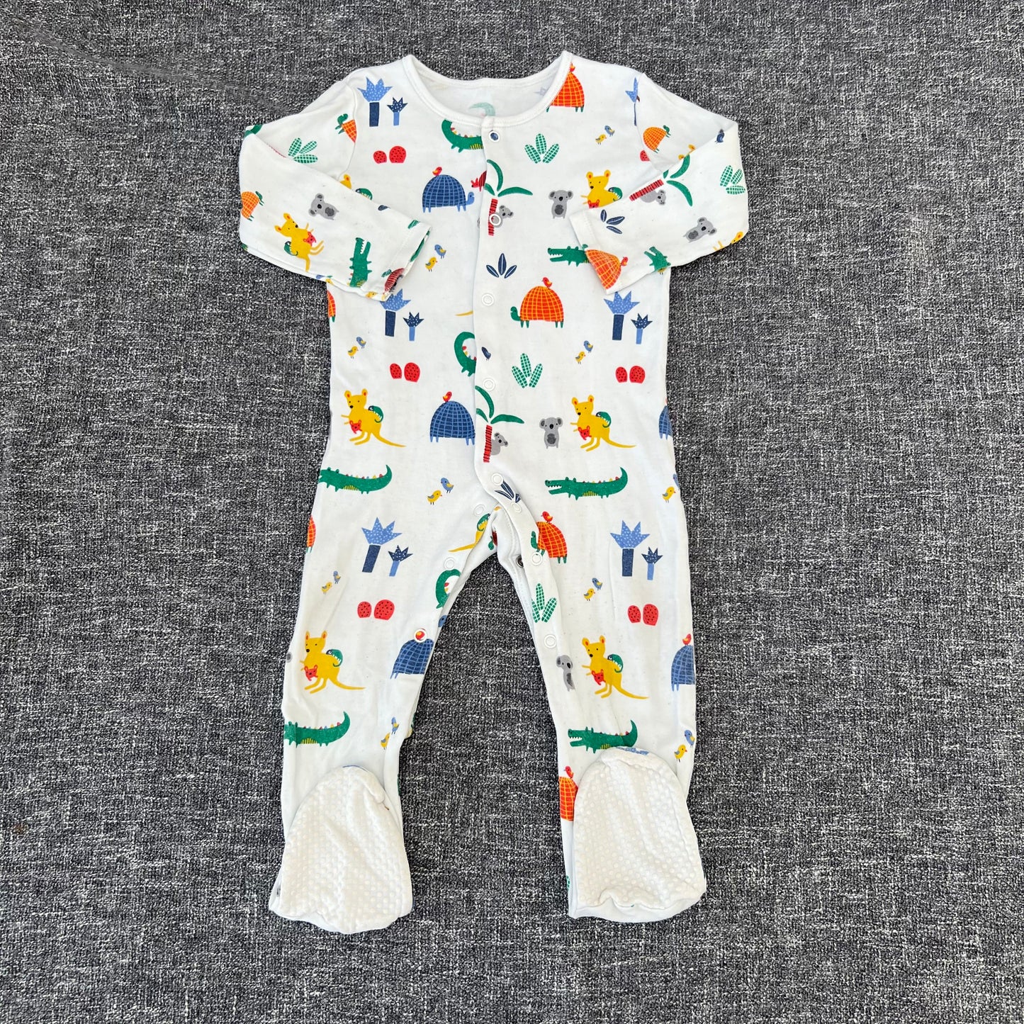 Boys 12-18 Month White Sleepsuit With Animal Print (PIP)