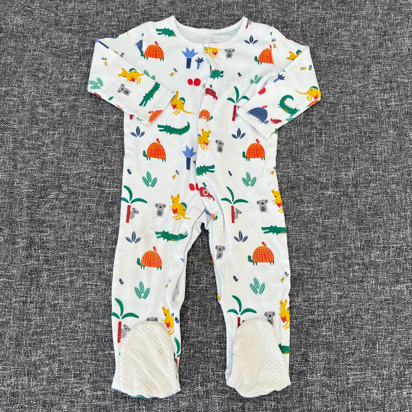 Boys 12-18 Month White Sleepsuit With Multi-coloured Animal Print (PIP)