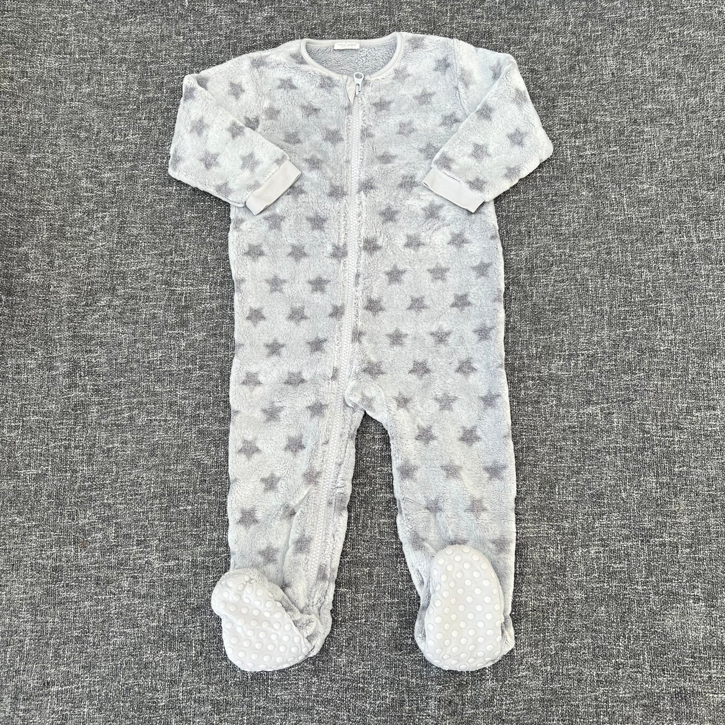 Boys 12-18 Month Grey Fleece Star Patterned Sleepsuit