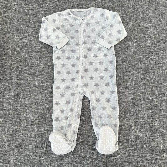 Boys 12-18 Month Grey Fleece Star Patterned Sleepsuit