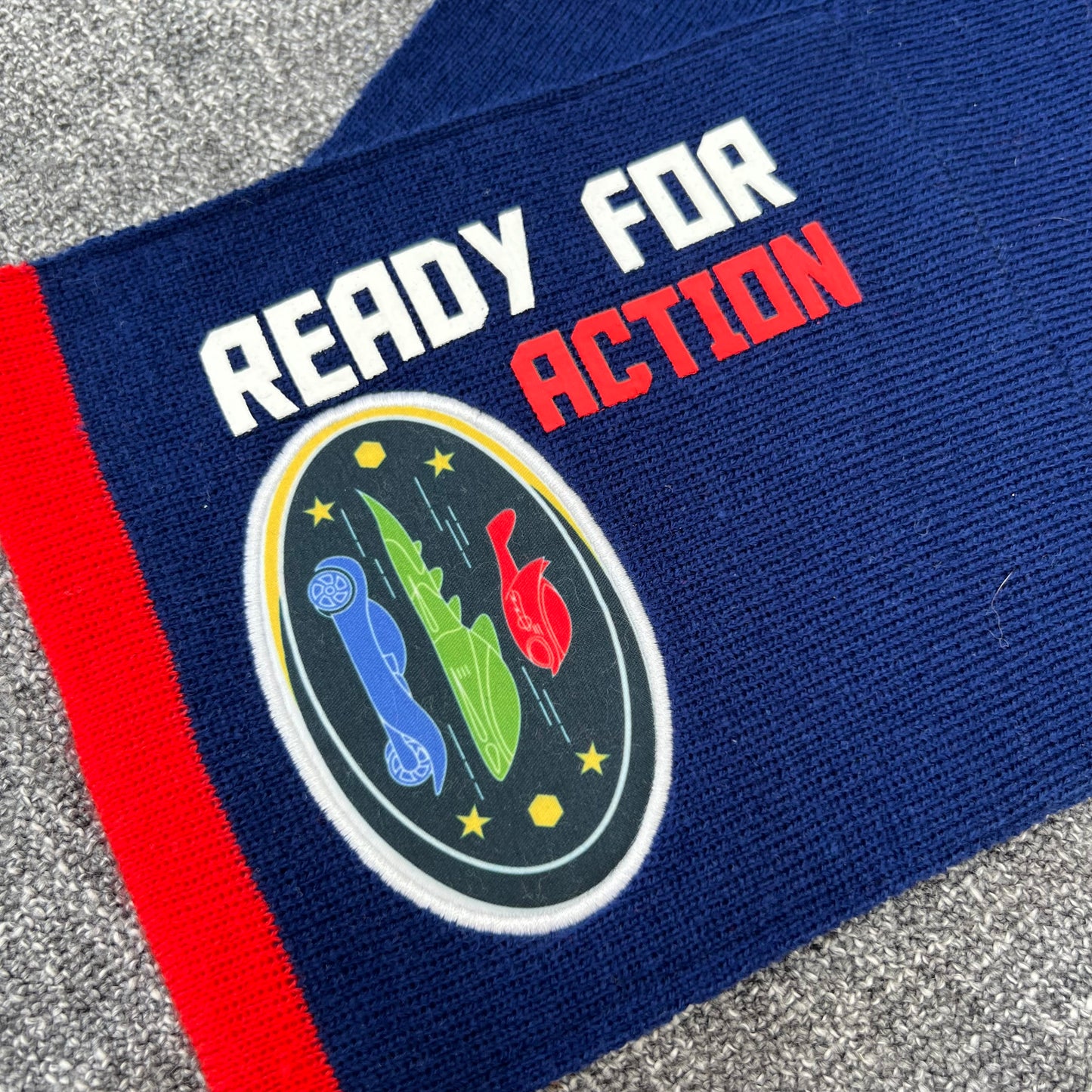 Boys 12-18 Month Blue "Ready For Action" Scarf