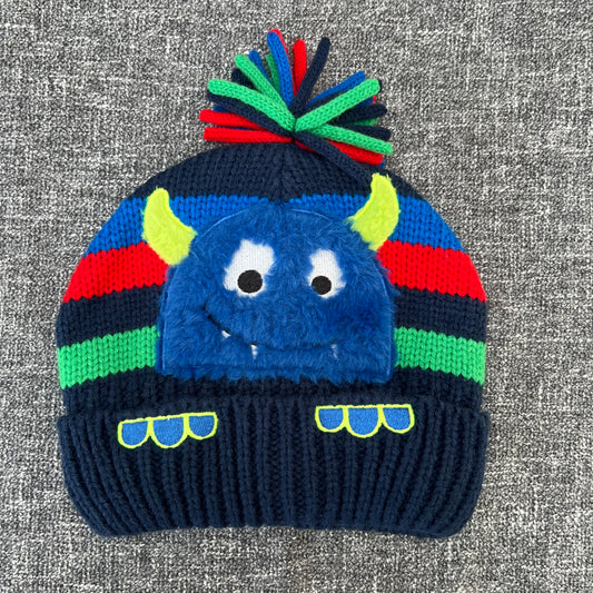 Boys 12-18 Month Blue Striped Monster Winter Bobble Hat