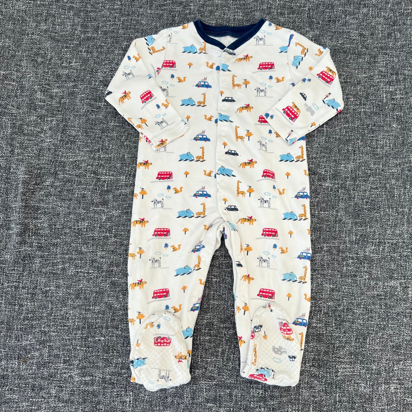 Boys 12-18 Month White Sleepsuit With Animal Print