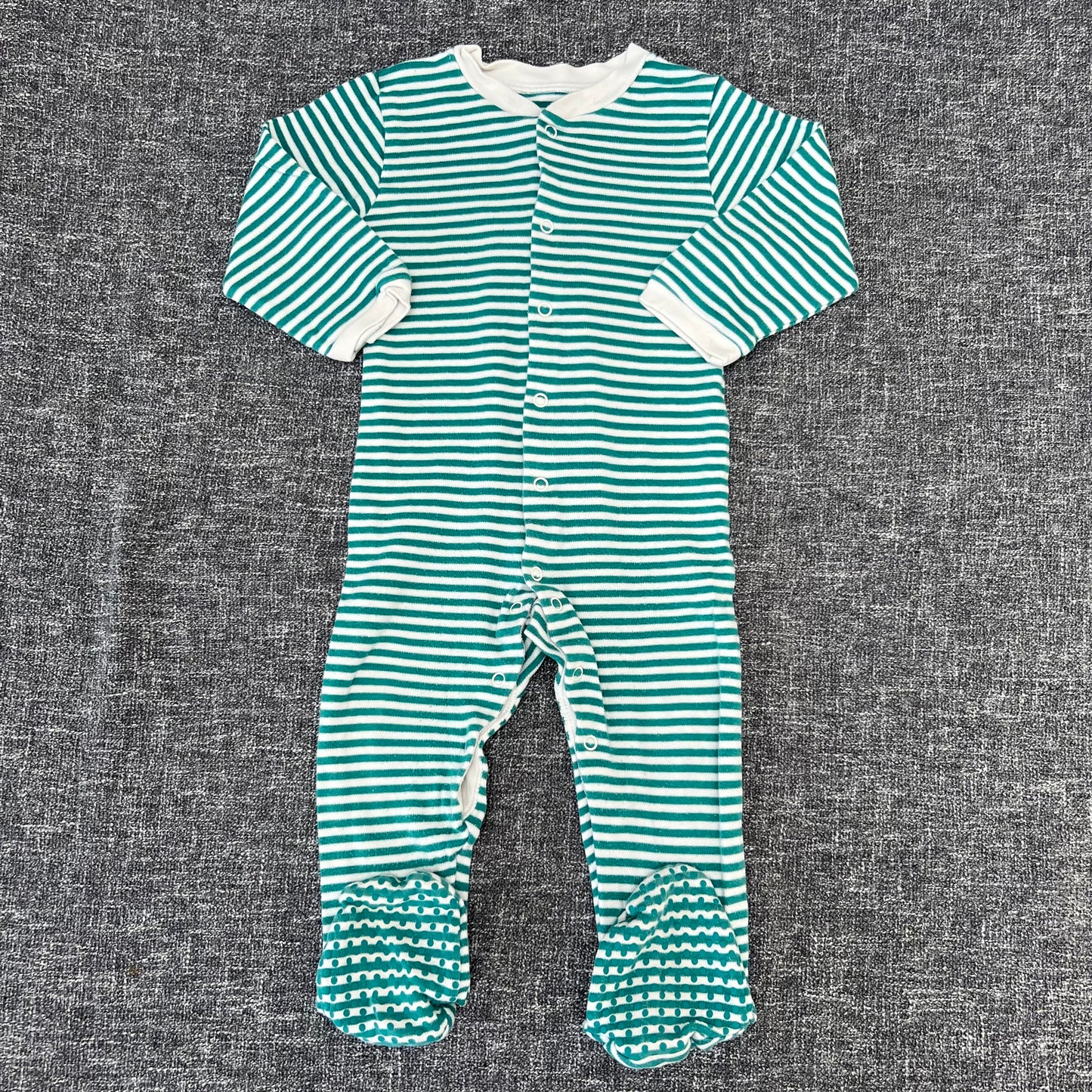 Boys 12-18 Month Green & White Striped Sleepsuit