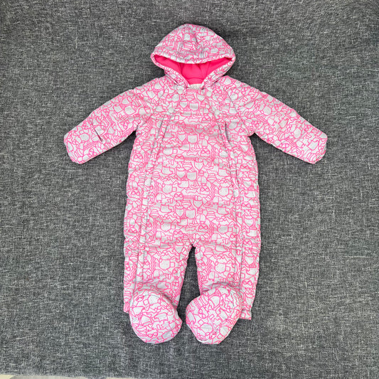 Girls 9-12 Month Grey & Pink Snow Suit With Botties & Integrated Mitts