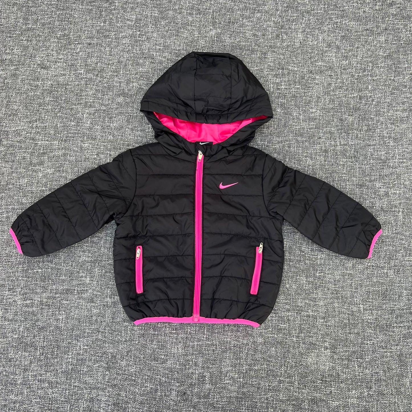 Girls 9-12 Month Black & Pink Padded Hooded Jacket