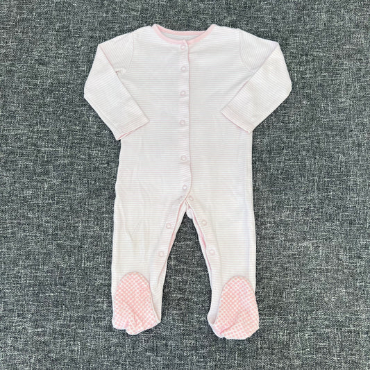 Girls 9-12 Month Pink & White Striped Sleepsuit