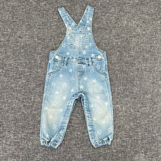 Girls 9-12 Month Blue Denim Star Print Dungarees (PIP)