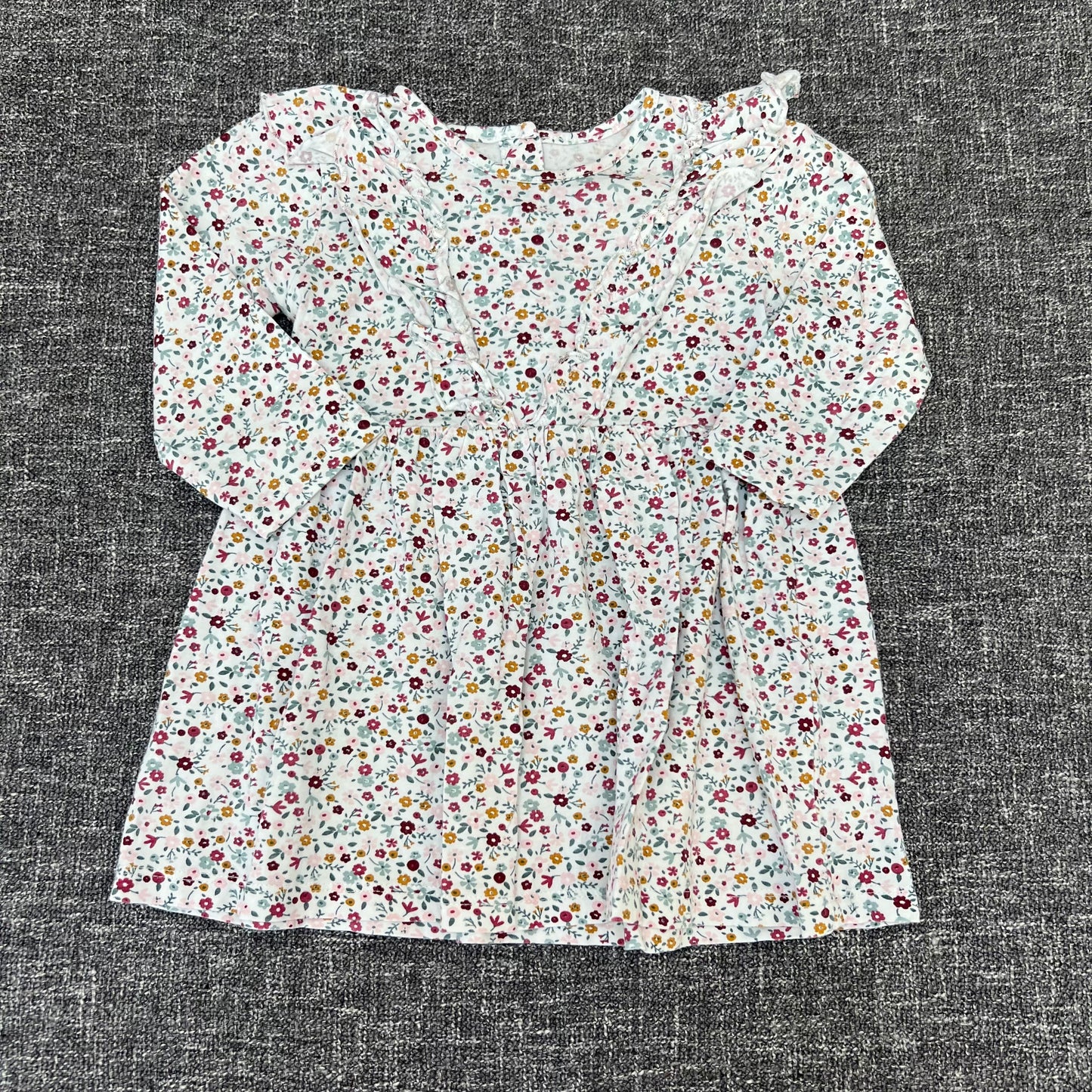 Girls 9-12 Month White Long Sleeved Dress With Floral Print