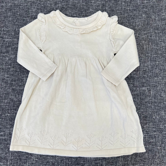 Girls 9-12 Month Cream Knitted Long Sleeved Dress