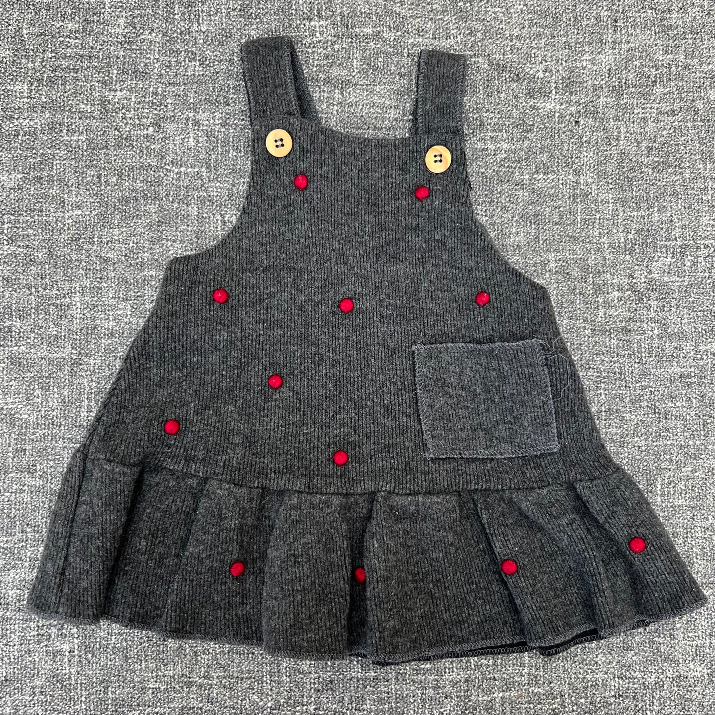 Girls 9-12 Month Grey Ribbed Pinafore Dress With Red Spots