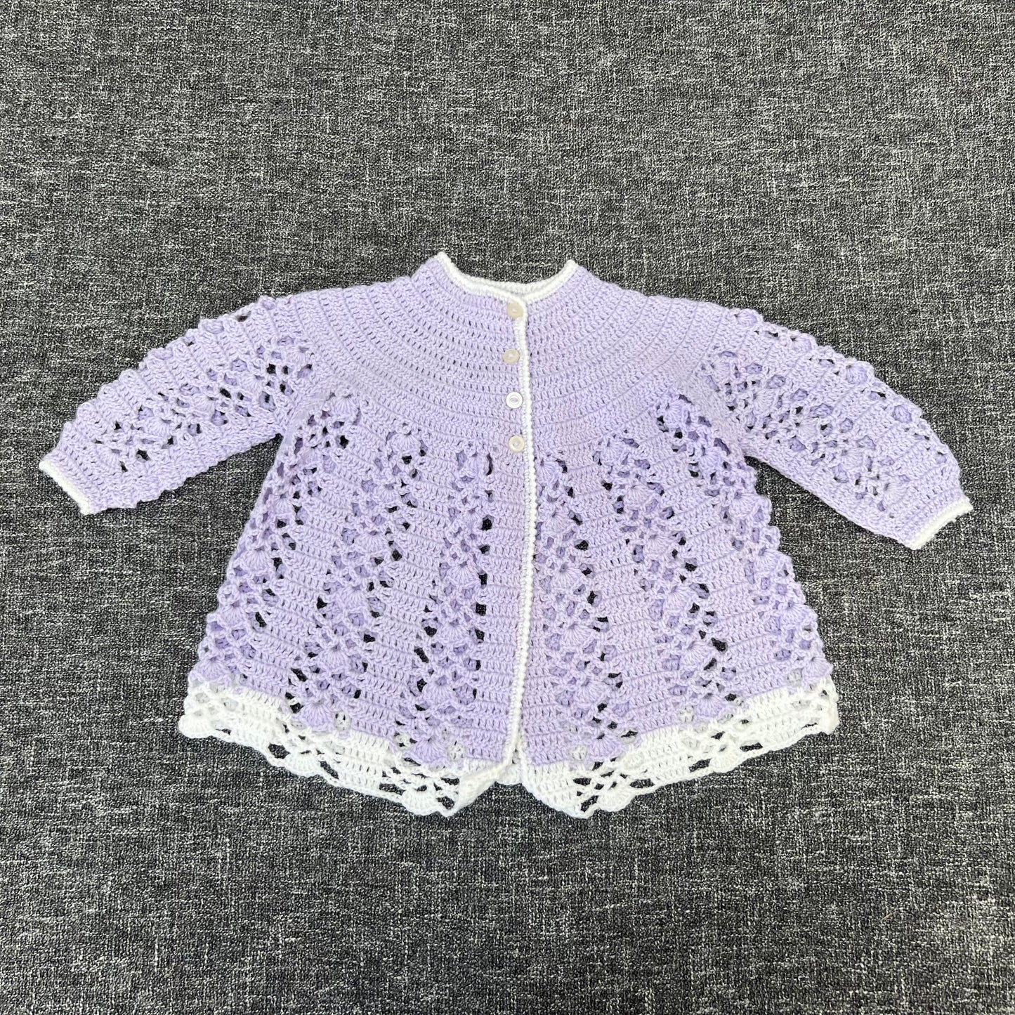 Girls 9-12 Month Lilac & White Crocheted Cardigan