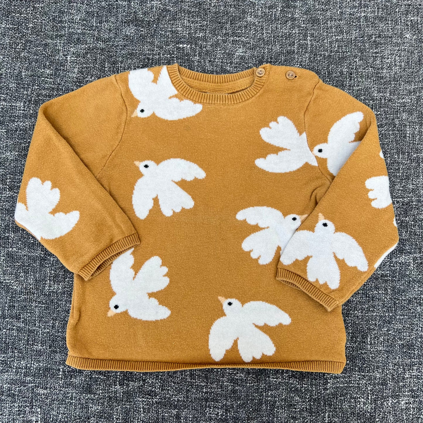 Girls 9-12 Month Mustard Yellow Knitted Jumper With Birds (PIP)