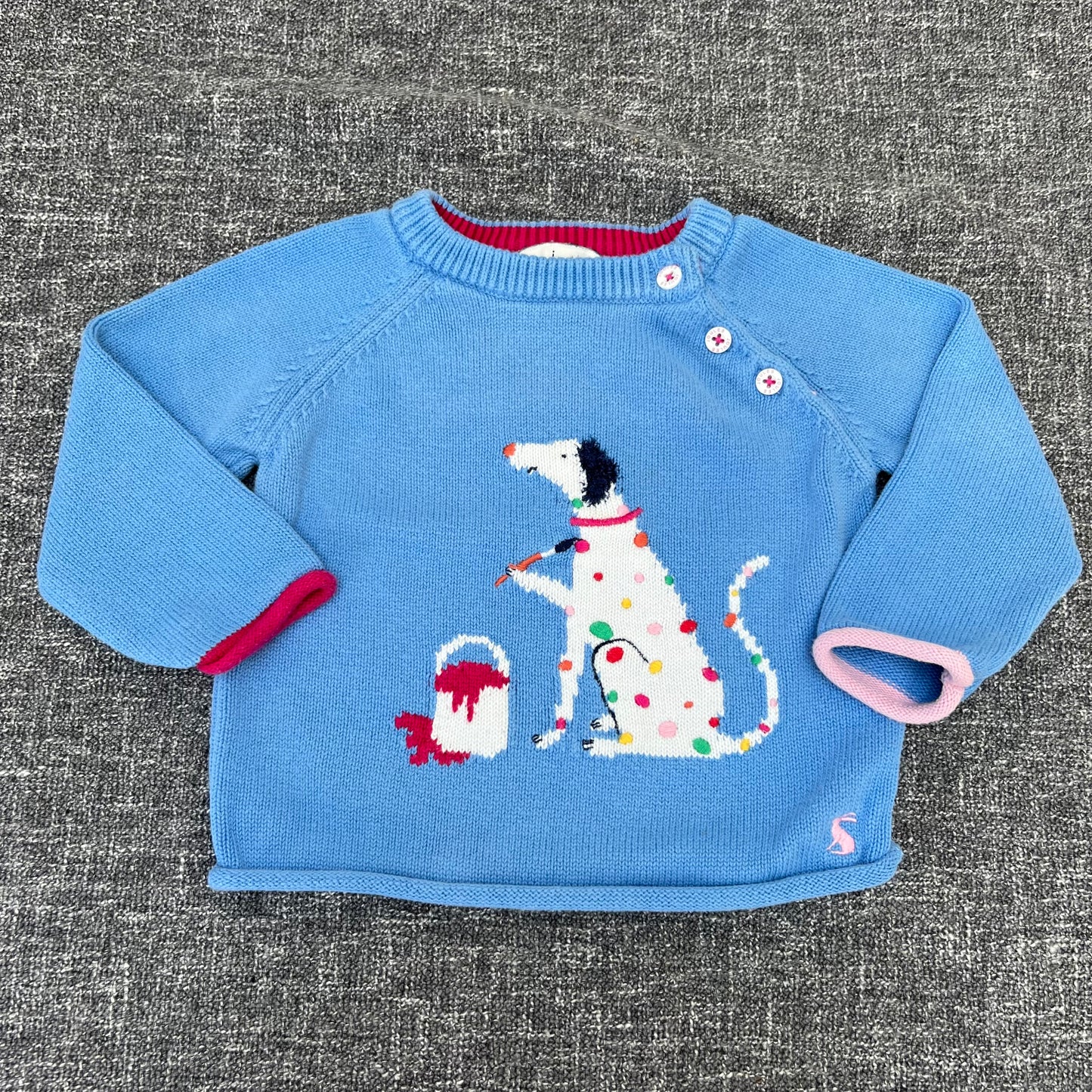 Girls 9-12 Month Blue Knitted Jumper With Dalmatian Dog