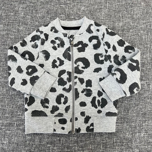 Girls 9-12 Month Grey & Black Animal Print Zipped Cardigan