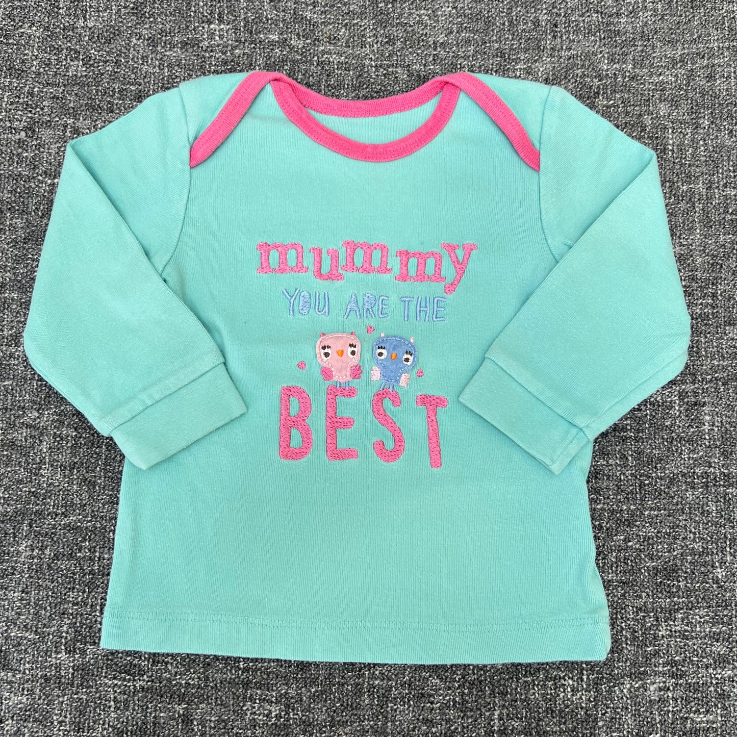 Girls 9-12 Month Turquoise "Mummy You Are The Best" Long Sleeved Top With Owl Motif