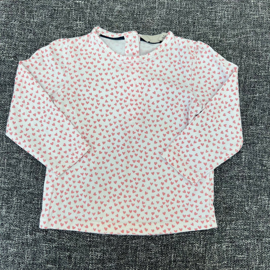 Girls 9-12 Month White With Pink Heart Print Long Sleeved Top