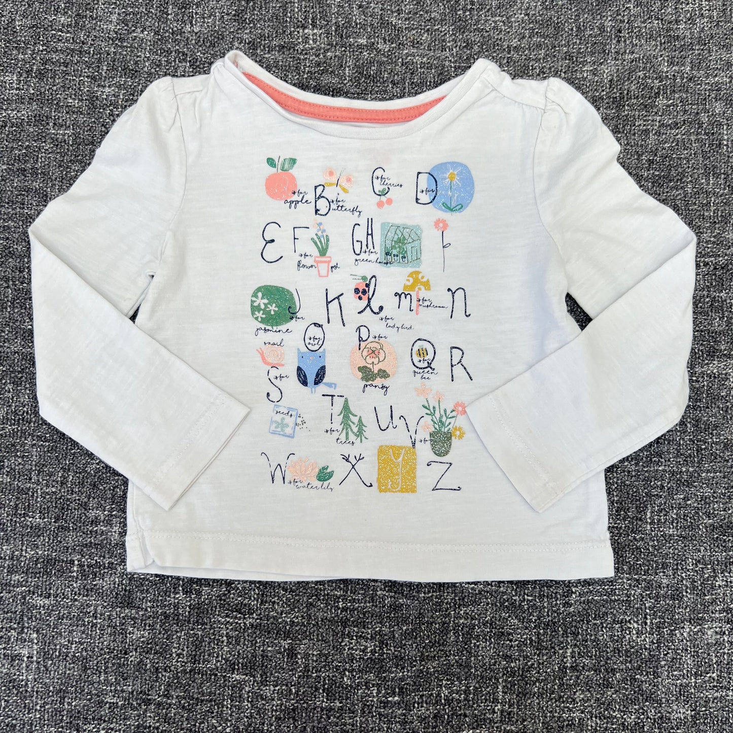 Girls 9-12 Month White Alphabet Long Sleeved Top