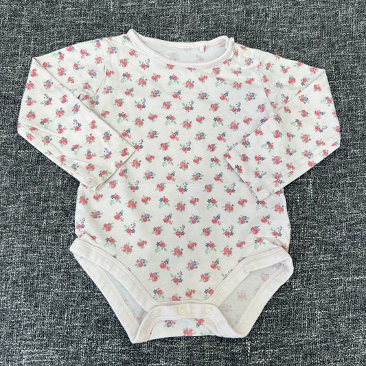 Girls 9-12 Month Pink Long Sleeved Bodysuit With Floral Print