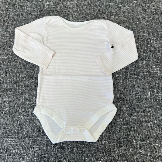 Girls 9-12 Month White & Pink Striped Long Sleeved Bodysuit