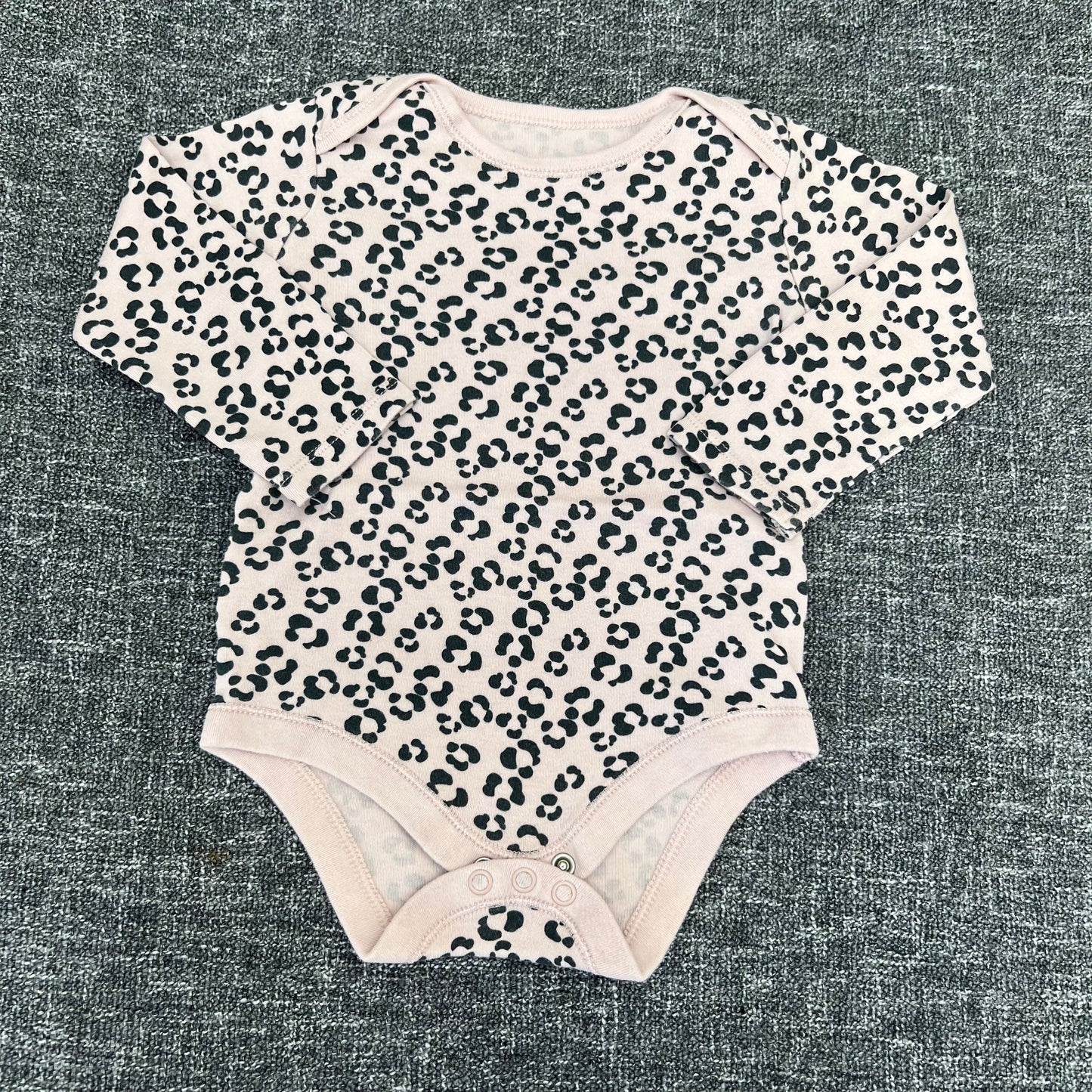 Girls 9-12 Month Pink & Black Leopard Print Long Sleeved Bodysuit