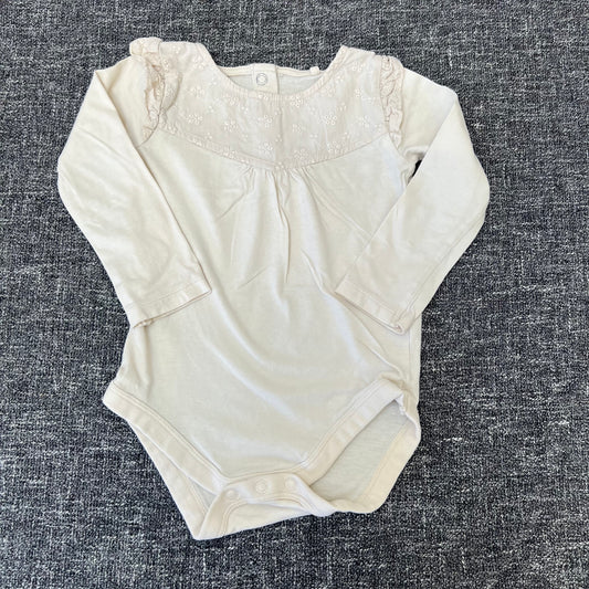 Girls 9-12 Month Plain Beige Long Sleeved Bodysuit