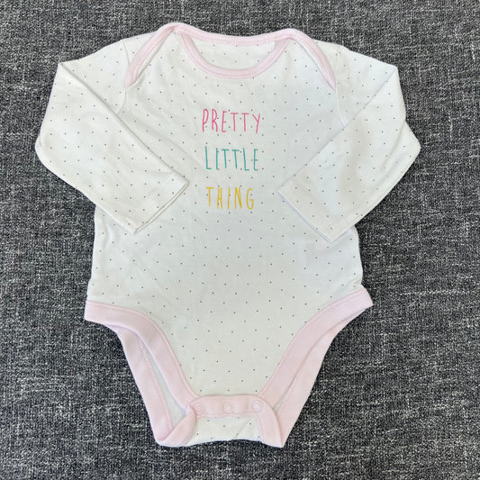 Girls 9-12 Month White with Black Spots "Pretty Little Thing" Long Sleeved Bodysuit