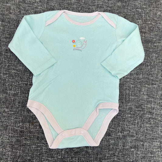 Girls 9-12 Month Pale Green Long Sleeved Bodysuit With Snail Motif