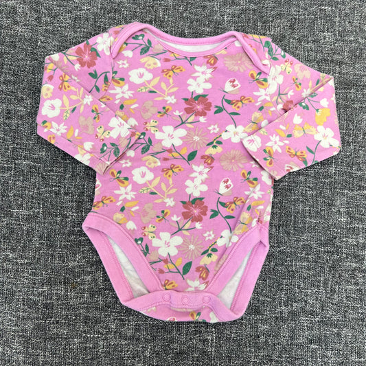 Girls 9-12 Month Pink Floral Print Long Sleeved Bodysuit