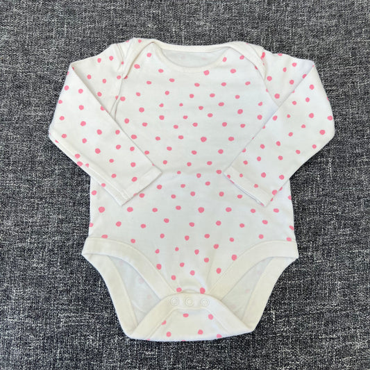 Girls 9-12 Month White With Pink Spots Long Sleeved Bodysuit