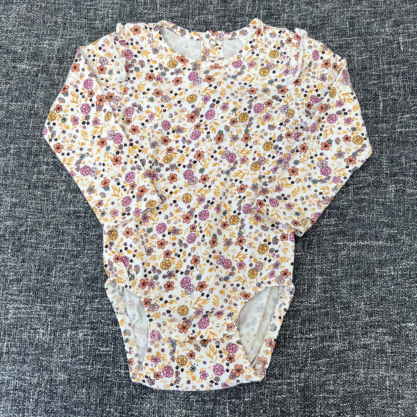 Girls 9-12 Month Beige Long Sleeved Bodysuit With Floral Pattern