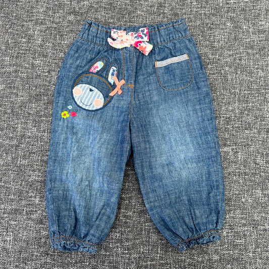 Girls 9-12 Month Blue Jeans With Appliquéd Bunny