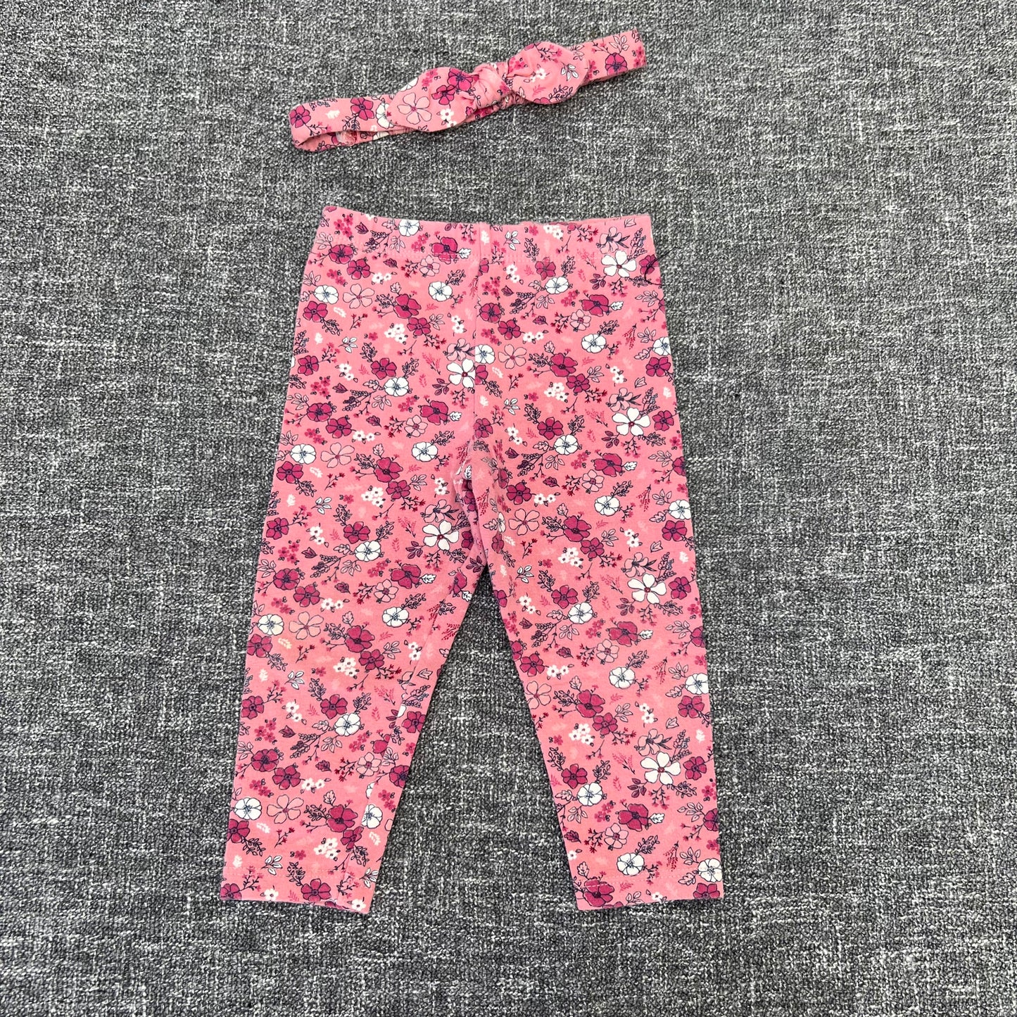 Girls 9-12 Month Pink Floral Print Leggings & Matching Headband