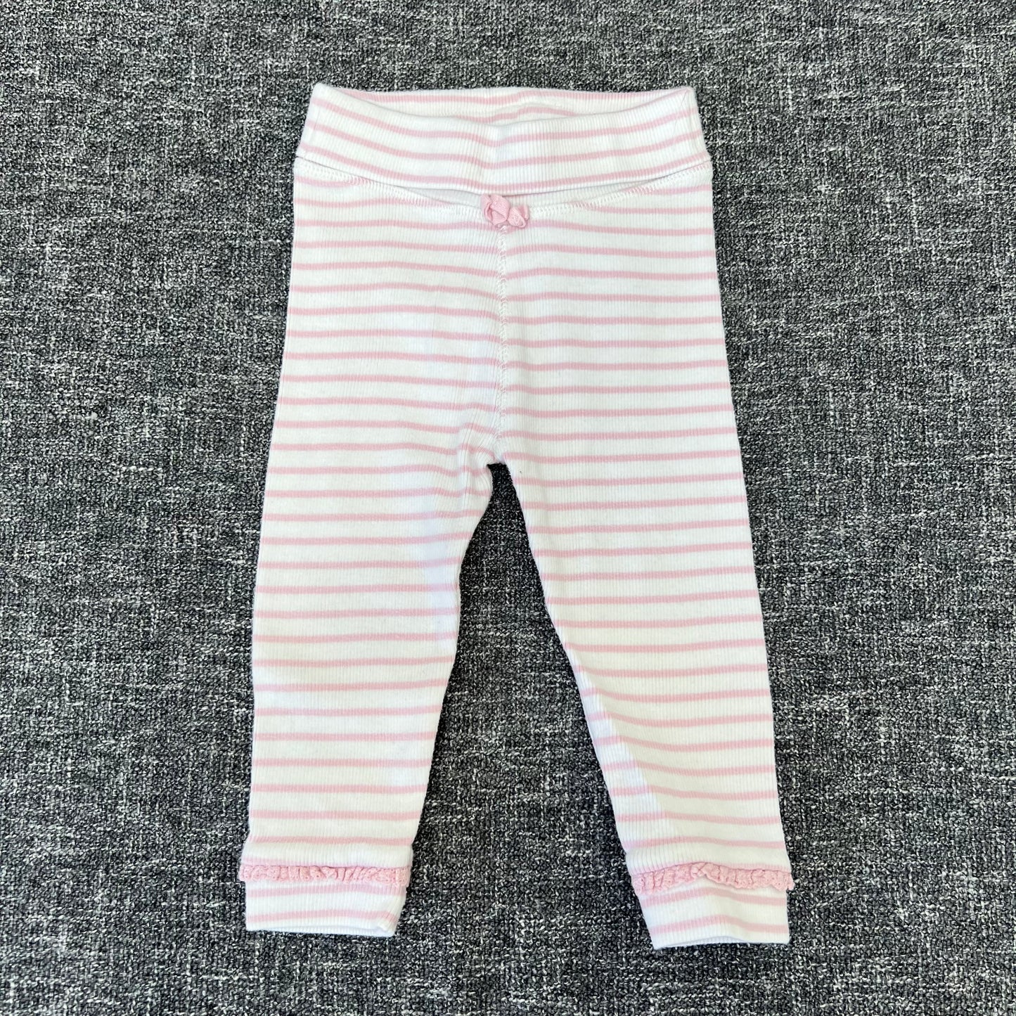 Girls 9-12 Month Pink & White Ribbed Leggings