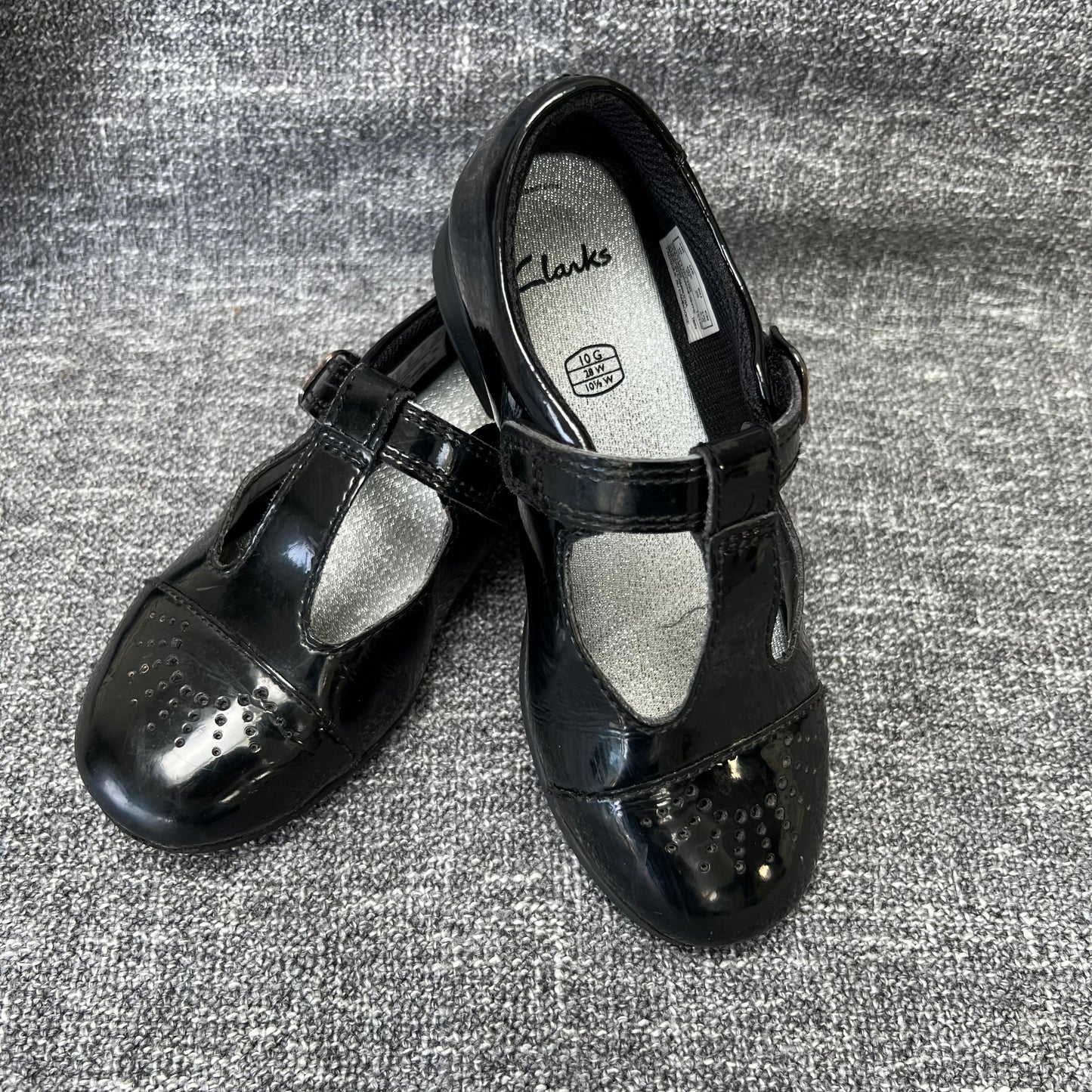 Girls Size 10G Black Patent Leather Clarks School Shoes