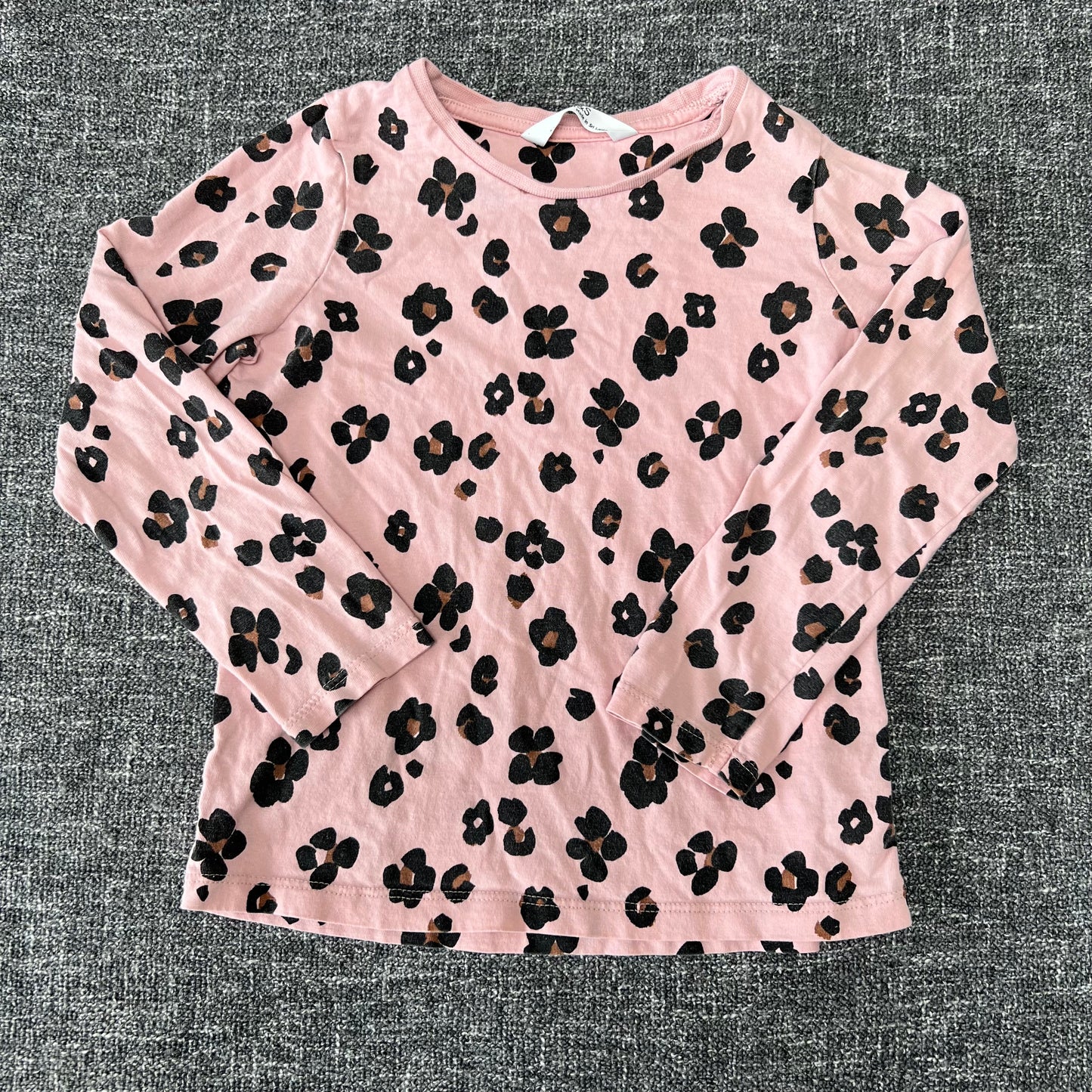 Girls 4-5 Year Pink Long Sleeved Top With Leopard / Flower Print