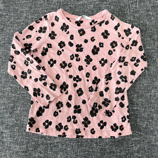 Girls 4-5 Year Pink Long Sleeved Top With Leopard / Flower Print