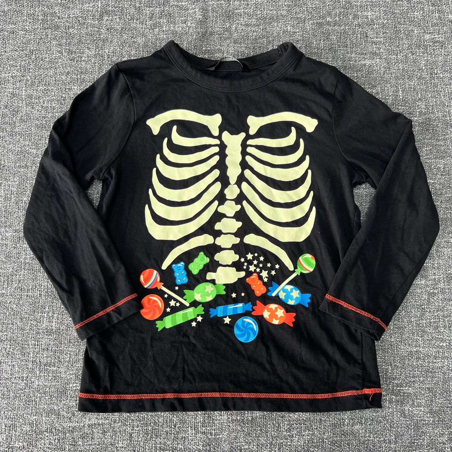 Boys / Girls 3-4 Year Black Long Sleeved Top With Skeleton Chest