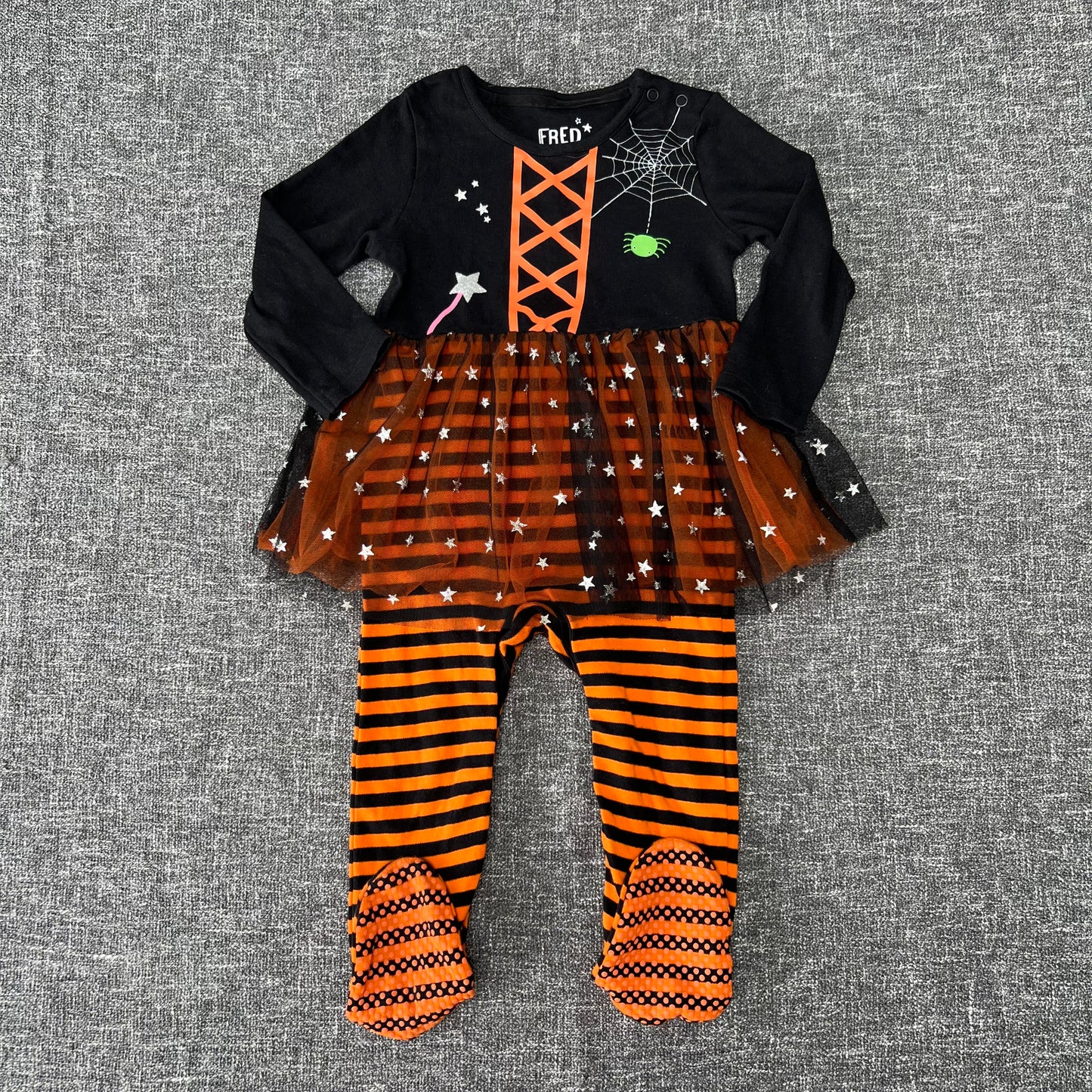 Girls 12-18 Month Black & Orange Witch Romper Outfit