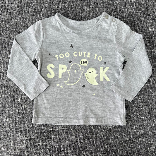 Boys / Girls 6-9 Month Grey Glow In The Dark "Too Cute To Spook" Halloween Long Sleeved Top