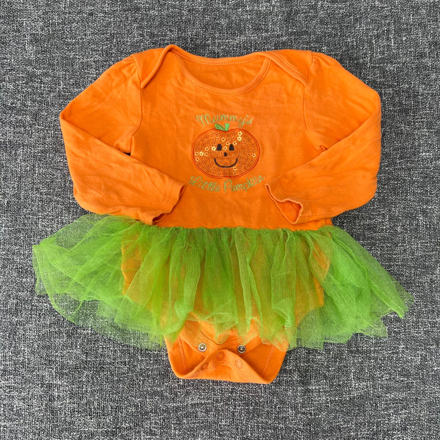 GIrls 12-18 Month Orange " Mummy's Little Pumpkin" Halloween Long Sleeved Bodysuit Dress