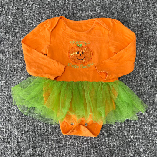 GIrls 12-18 Month Orange " Mummy's Little Pumpkin" Halloween Long Sleeved Bodysuit Dress