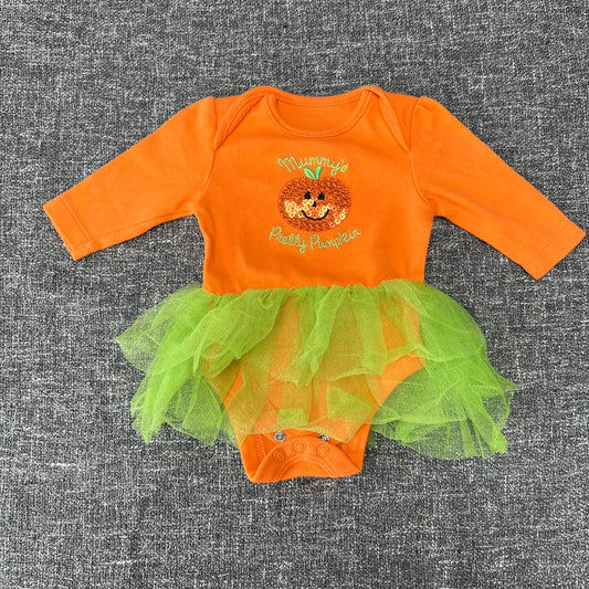 Girls Newborn Orange Long Sleeved Bodysuit Dress "Mummy's Pretty Pumpkin"