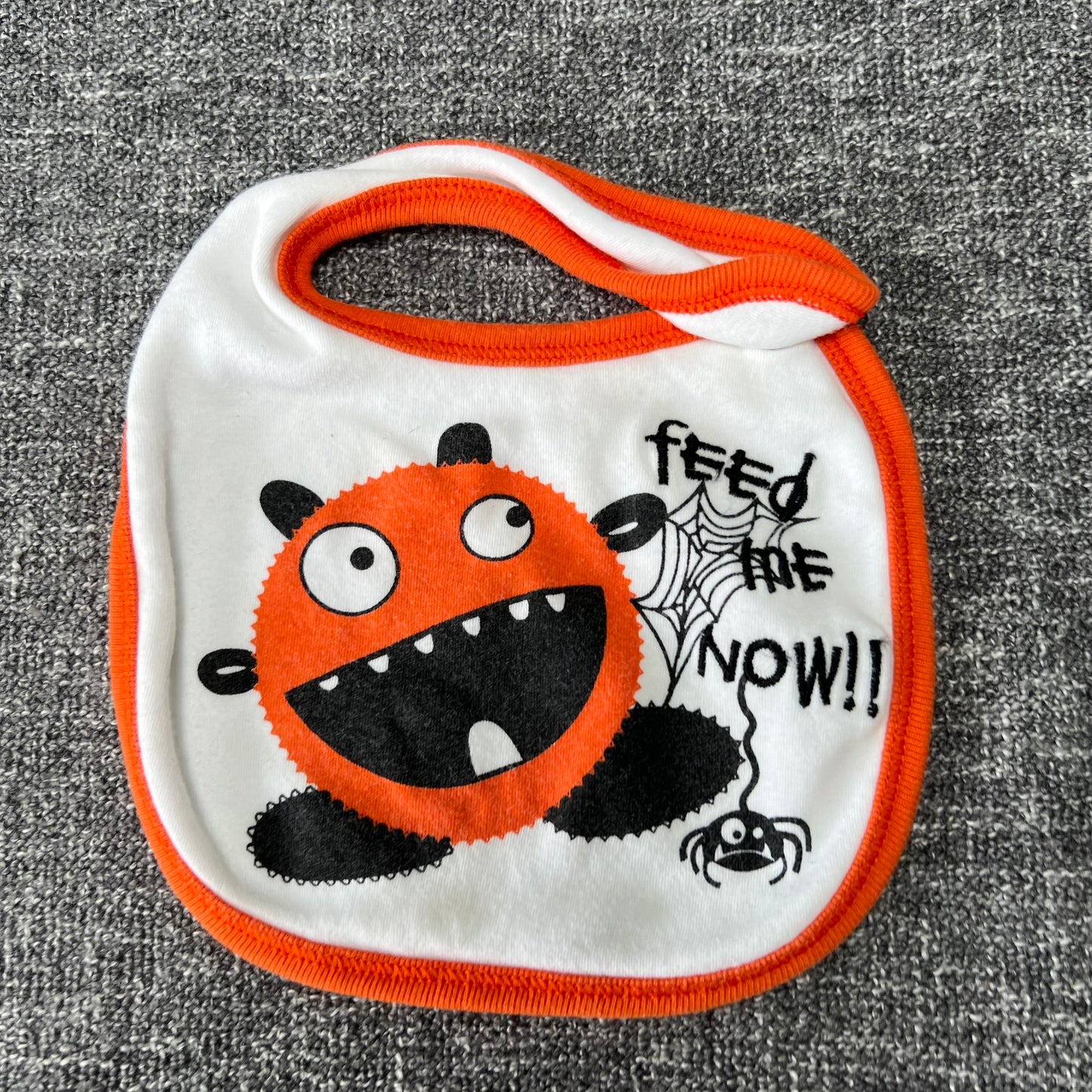 Boys / Girls White & Orange "Feed Me Now!!" Halloween Bib