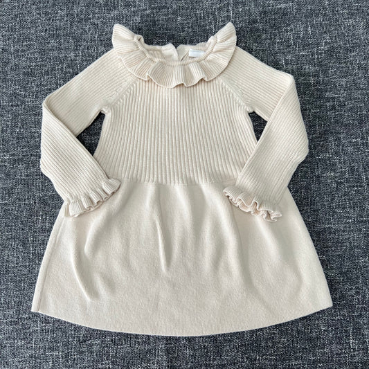 Girls 9-12 Month Beige Knitted Long Sleeved Dress