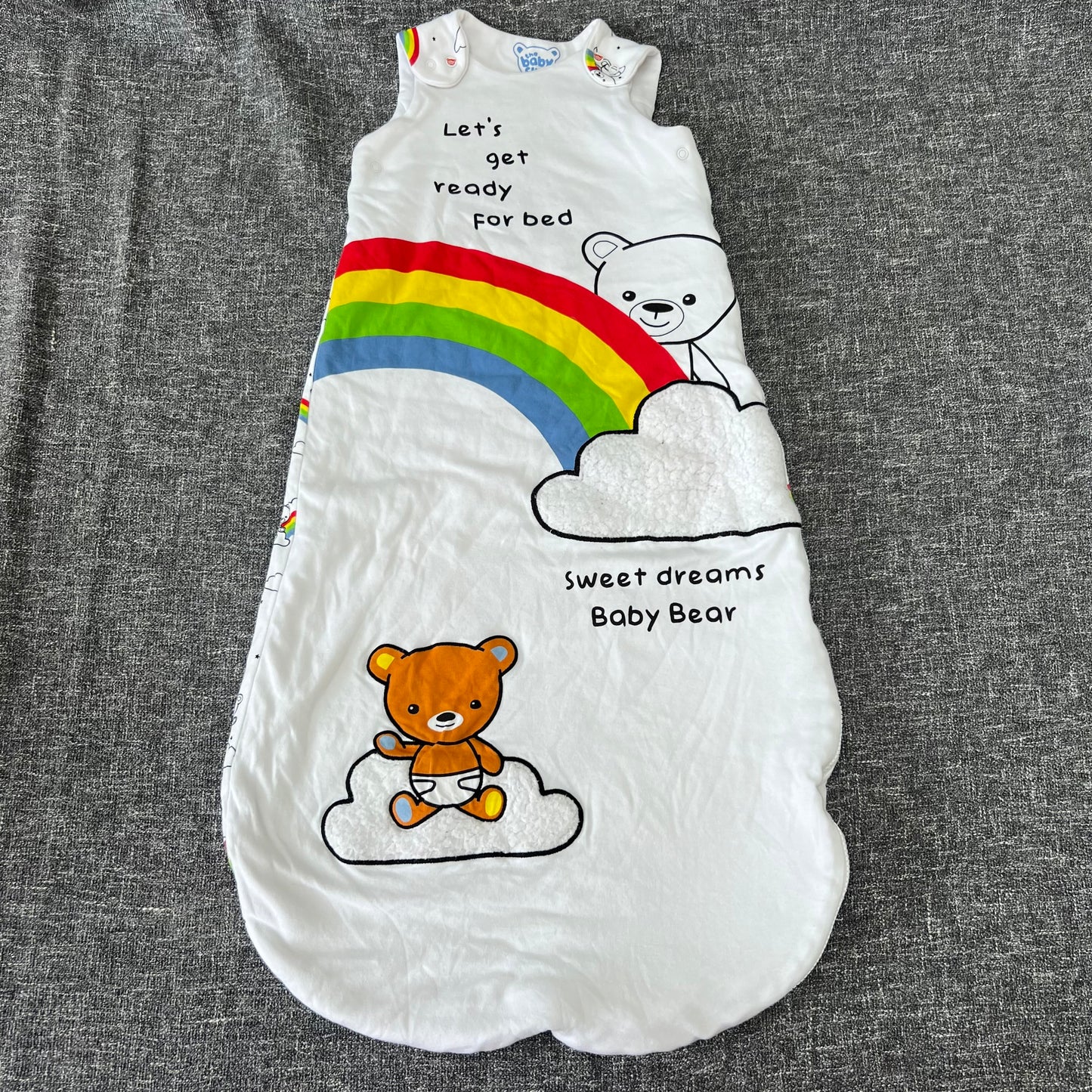 Boys / Girls 12-18 Month White & Rainbow "Lets Get Ready For Bed" " Sweet Dreams Baby Bear" Winter Sleeping Bag